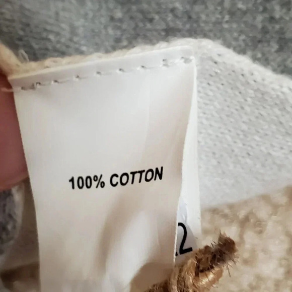 Winter Knit Scarf Gray White Snowflake Pattern Pom Pom Ends Cotton Reversible - Picture 9 of 14